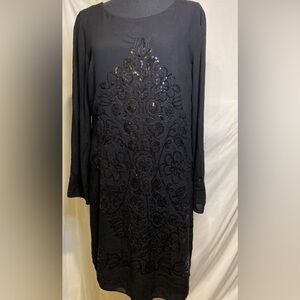 Elegant Black Floral Embellished Midi Dress